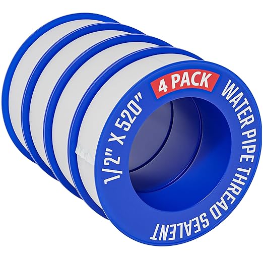 D-NYX Teflon Tape 4 Rolls 1/2 Inch(W) X 520 Inches(L) Teflon Duct Sealant Tape for Shower Head, Plumbing Thread Tapes, Water Pipe Sealing Plumbers PTFE Thread Seal, Pipe Dope Plumbers Accessories