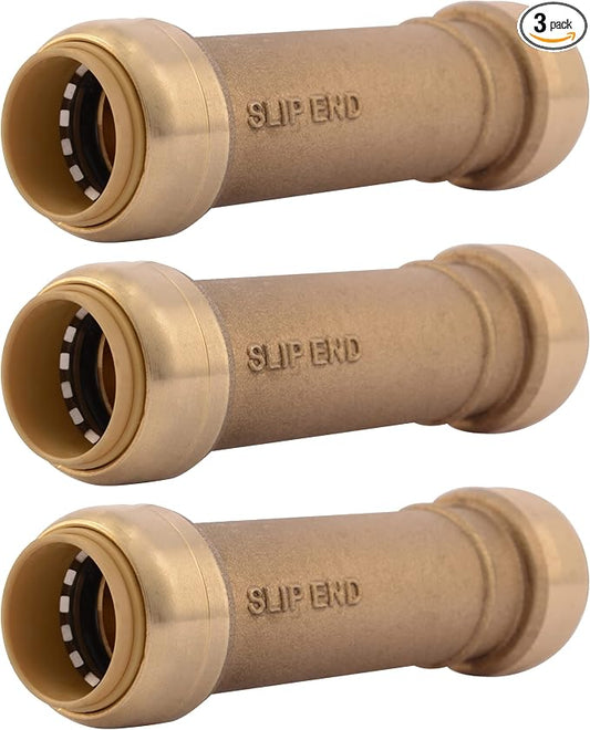 SharkBite 3/4 Inch Slip Coupling, Pack of 3, Push to Connect Brass Plumbing Fitting, PEX Pipe, Copper, CPVC, PE-RT, HDPE, U3016LF