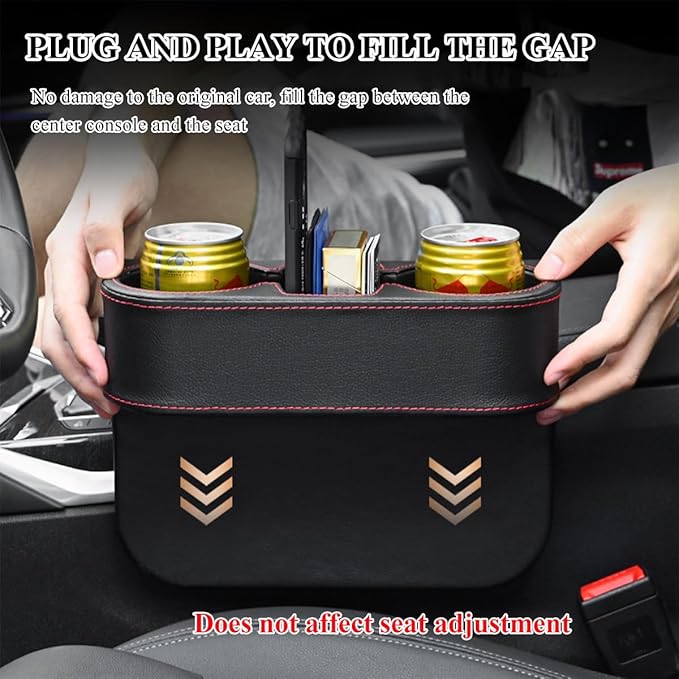 DXNQ Car Cup Holder Gap Filler Organizer, Multifunctional Auto Front Console Gap Filler with Cup Holder, Leather Extra Cup Holder Storage Box for Car Truck SUV, Car Accessories (Beige)