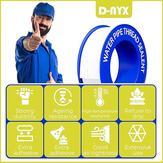 D-NYX 1, 4 or 5 Rolls 1/2 Inch(W) X 520 Inches(L) Teflon Plumbers Tape, Duct Sealant Tape for Shower Head, Plumbing Thread Tap, Water Pipe Sealing Plumbers PTFE Thread Seal (1 Pack)