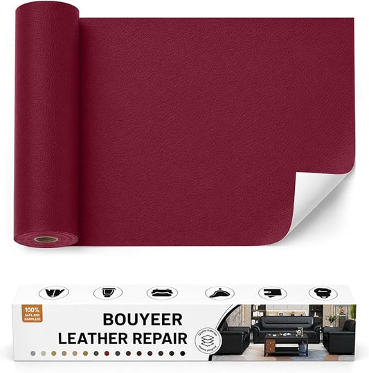 BOUYEER Leather Repair Patch Tape Kit,Self Adhesive Leather Repair for Sofa，Car Seat,Office Chair,Furniture,Jacket,Waterproof Strong Adhesive Vinyl Repair Kit. 16 in x 31 in,Wine red