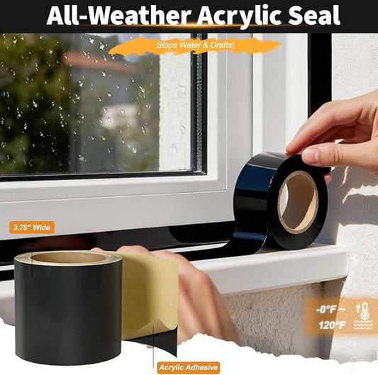 Flashing Tape for Windows and Doors, 3.75 in x 30 ft Roll, Acrylic Adhesive, Self-Adhesive Flashing Tape, Waterproof, UV Resistant,Great for Sealing Doors, Windows, and Construction & Repairs (6 pack)
