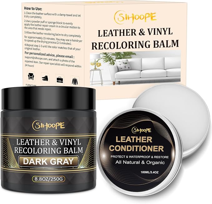8.8oz Leather Recoloring Balm with 100ml Mink Oil,Dark Gray Leather Repair Kit for Furniture,Leather Repair Cream,Leather Scratch Repair for Car Interior,Leather Conditioner for Couch