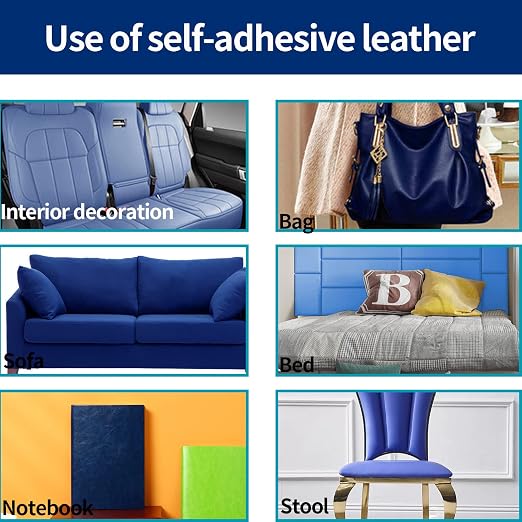 Self adhesive leather repair tape for large furniture, 17.78X78.8 inch refurbishment repair sticker for repairing torn sofa, furniture, car seat, leather repair patch, vinyl repair kit (blue)