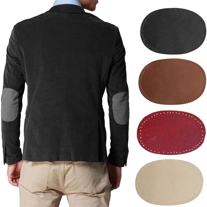 BeeSpring 2 Pieces Pu Leather Patch Sew on Patches Repir Elbow Knee for Clothes Clothing Accessories - Dark Red