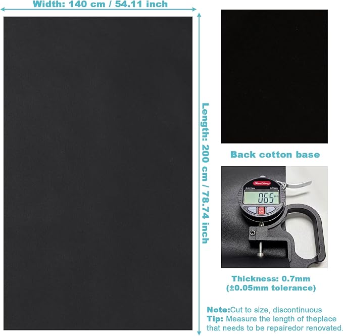 Black Smooth Faux Leather Vinyl Fabric, 78" x 55" Solid Color Leather Vinyl Sheets, Soft Synthetic Leather Material for Upholstery, Car Seats, Furniture Reupholster, DIY Crafts Sewing