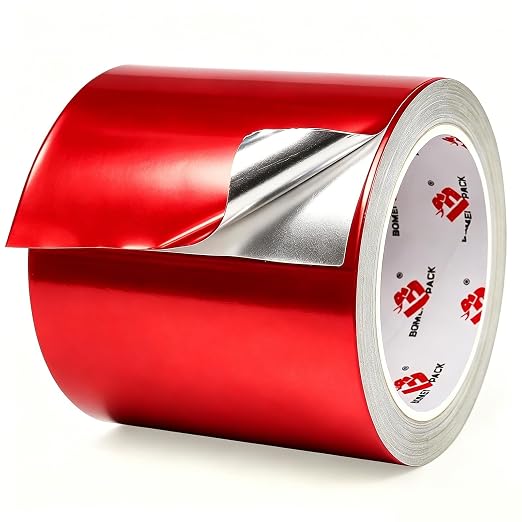 BOMEI PACK Aluminum Foil Tape,Heavy Duty Metal Foil Duct Tape (Red, 4 Inch)