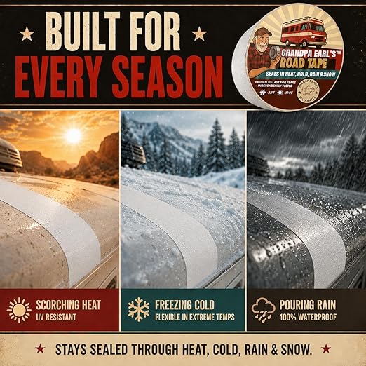 Grandpa Earl's Road Tape – Butyl Seal Repair Tape for RV Roofs – 4" x 50' Waterproof Roof Leak Sealant Tape | UV Resistant, Heat Cold Durable, Industrial & RV Roof Tape