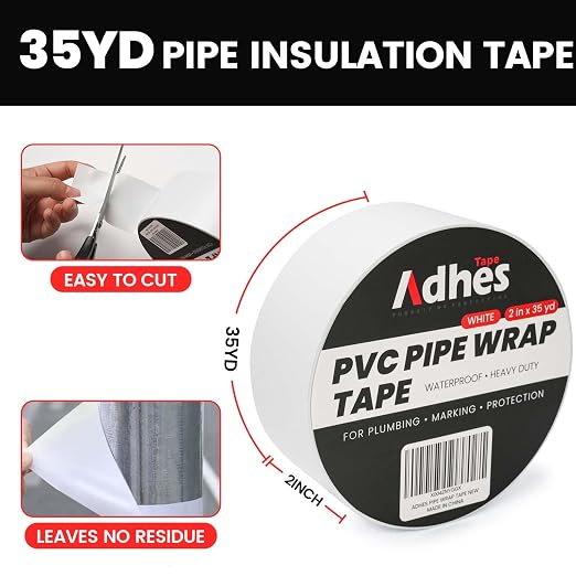 ADHES PVC Pipe Wrap Tape, 2 Inch X 35 Yds, Corrosion Protection Pipe Tape, Weatherproof PVC Tape for Drain Pipe, Metal & Electrical Piping, Underground Pipe, White