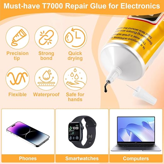 220 ML T7000 Black Glue, Semi Fluid Black Adhesive Glue Precision Craft Repair for Electronics Phone Screen Replacements DIY Jewelry Making Glass Wood Metal Stones