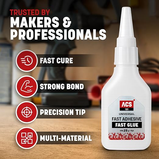 ACS Universal Thin Glue 1oz (25g) - Ultra-Fast Drying Fast Glue Gel for Wood, Leather, Rubber, Plastic & More - Precision Low Viscosity Adhesive