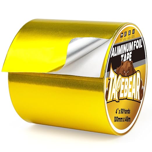 TAPEBEAR Gold Aluminum Tape 4" x 150FT, Professional Heat Reflective Tape Foil Duct Heat Shield Heat Resistant Tape for DIY Crafts, HVAC Ductwork, Dryer Vent, Exhaust Hose, Pipe Metal Repair