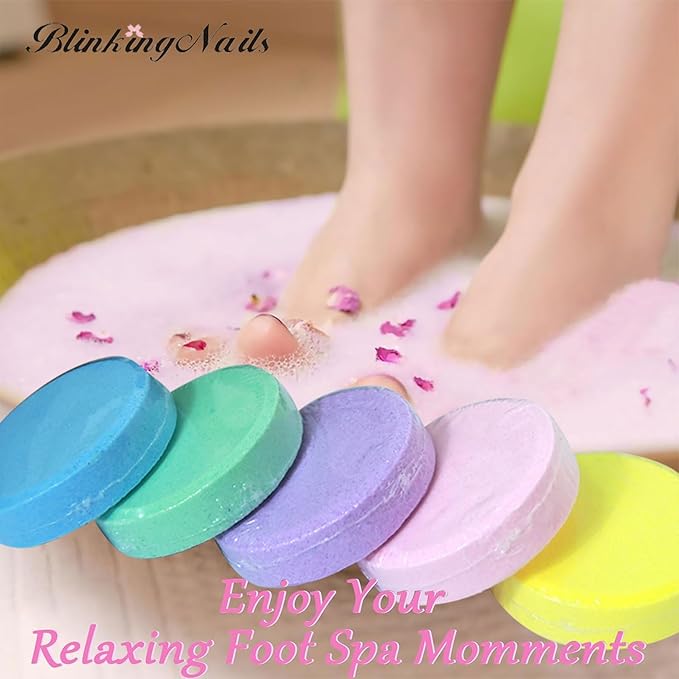 Foot Bath Bombs with 5 Foot Files - 5 Scented Foot Soak Tablets for Dry Cracked Heels, Callus Remover Tool Kit, Relaxing Spa Pedicure Set for Home, Gift for International Women's Day