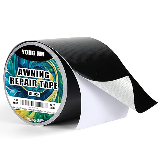 YONGJIN RV Awning Repair Tape, Heavy Duty Outdoor Tent Repair Tape and Tarp Tape, Waterproof Tarp Patch Kit for Camper, Boat Covers, Canvas, Sail, Canopy, and Outdoor Fabric Tear Repair (4 inch)