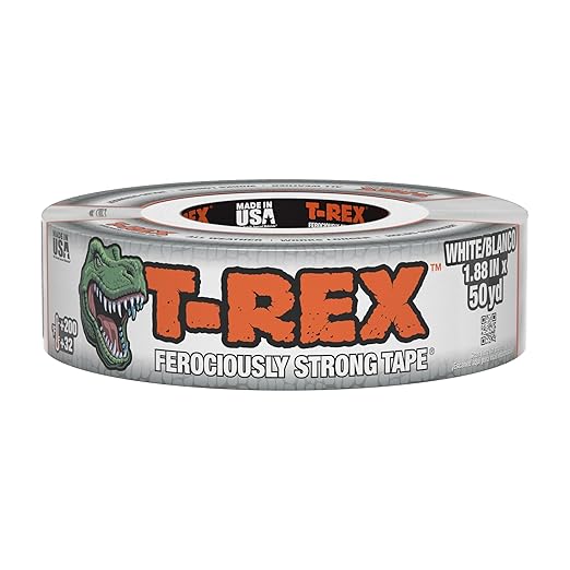 T-REX Tape Heavy Duty Duct Tape with UV Resistant & Waterproof Backing for Ferociously Strong Repairs, 1.88" x 50 yd, White, 1 Roll