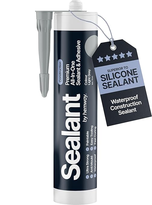 Light Gray Construction Sealant & Adhesive All-in-One Hybrid Polymer | Superior to Silicone Bathroom Caulk Sealant | Waterproof, Odorless, Paintable Caulk | Kitchen Bathroom Outdoor 300 ml 1 Pack