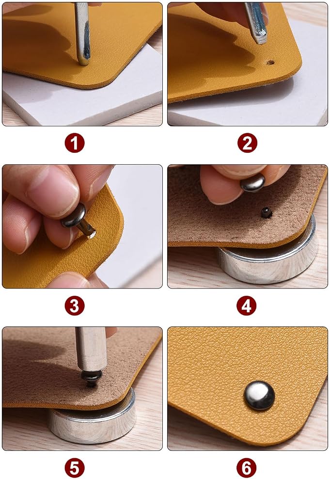 HARFINGTON 100 Sets Leather Rivets 8 x 6mm Metal Double Cap Rivet Snaps Studs Fasteners with 3pcs Setting Tools Rivets for Leather Craft DIY Repair Decoration, Gold Tone