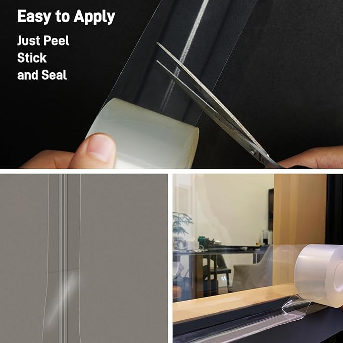 Transparent Window Weather Sealing Tape, 2 Inch x 33 FT No Residual Insulation Tape - Weather Stripping Draft Seal Tape for Doors, AC (25Mil*2IN*33FT)