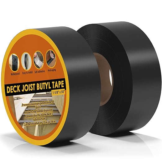 Deck Joist Tape for Decking 1-5/8" x 50', 2 Rolls Waterproof and Anti-Corrosion Flashing Joist Deck Tape for Top of Joists, Rim Joists, Under Joists and Beams