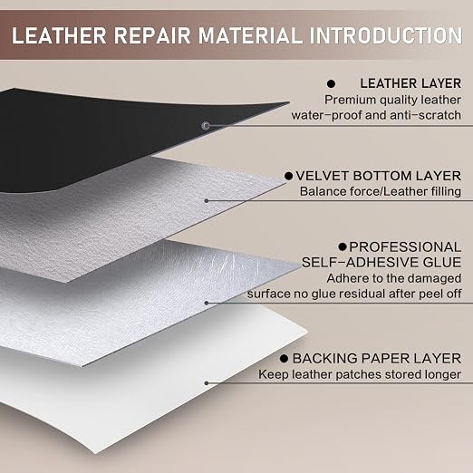 Self Adhesive Leather Repair Patch Kit, 4" x 63" Large Vinyl Leather Repair Tape for Furniture, Car Seat, Couch, Sofa, Chair Smooth Black