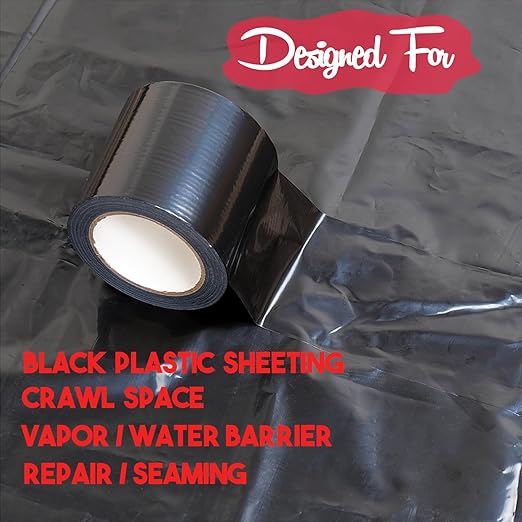 6" Polyethylene Tape, Black Seal Tape for Crawl Space, Repair, Metal Building Seams, Construction Sheathing Seal Film, Housewrap Seaming and Underlayment Seal, 200 Foot Roll