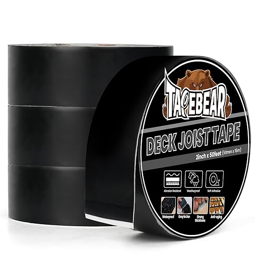 TAPEBEAR Joist Tape 2"×50', Deck Joist Tape Butyl Sealant Joist Flashing Tape for Decking, Waterproof Anti-Corrosion Weather Resistant Tape for Wood Decks Beams Rim, Roof, 4Rolls