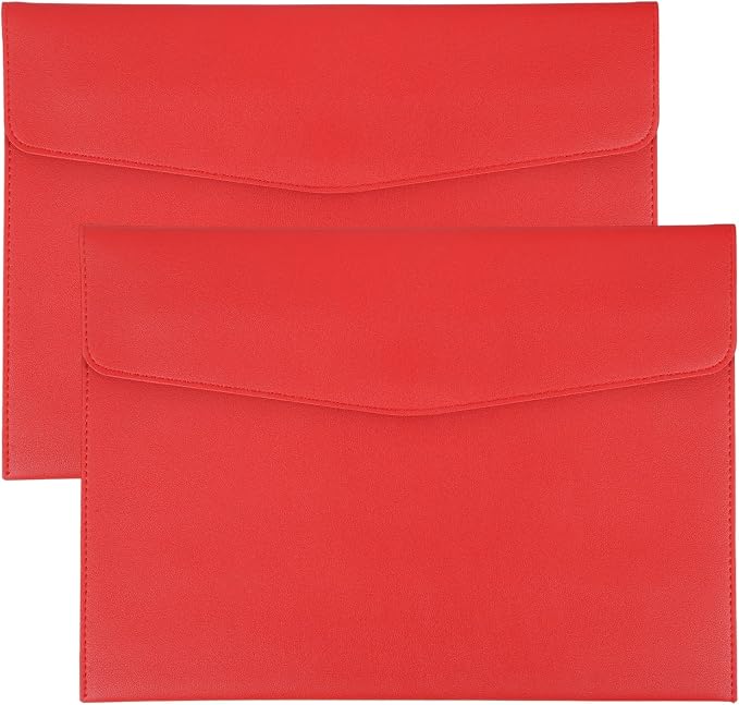 PATIKIL 2Pcs PU Leather A4 File Folder, Document Holder Envelope Waterproof Napa Texture Filing Organizer Portfolio Folder Case with Magnetic Snap Closure for Home Office, Red