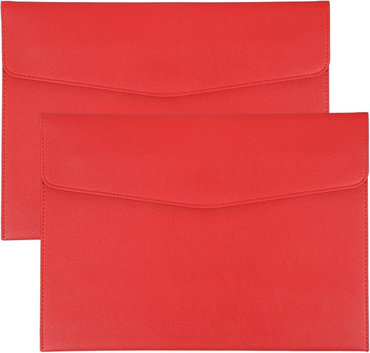 PATIKIL 2Pcs PU Leather A4 File Folder, Document Holder Envelope Waterproof Napa Texture Filing Organizer Portfolio Folder Case with Magnetic Snap Closure for Home Office, Red