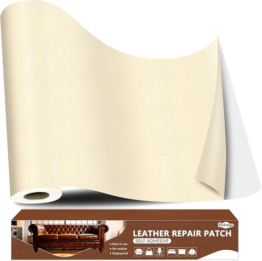 Beige Leather Repair Tape, 16x80 Inch Leather Repair Patch Self-Adhesive, Waterproof Faux Leather Patch, Vinyl Repair Tape for Couch, Sofas, Furniture, Office Chair, Car Seats