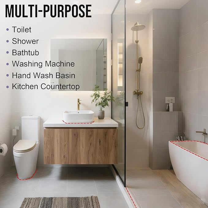 Shower Threshold Water Dam Barrier - Versatile, Silicone Shower Water Guard Stopper Seal Strip for Bathroom Floor, Bathtub Rim, Kitchen Countertop (White, 138 In/ 3.5M)