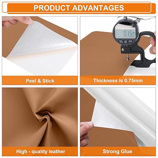 Cahomo Self-Adhesive Leather Repair Patches Tape for Couches - 8x11 inch, Vinyl & Leather Repair Kit for Furniture, Car Seats, Handbags, Jackets - Light Brown