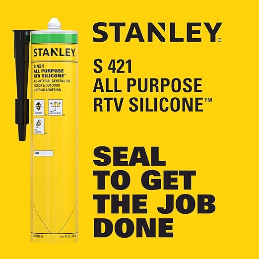 Stanley S421 All-Purpose RTV Silicone Sealant (1 x 10.1 fl.oz.) – 100% Waterproof Gray Caulk | Industrial-Grade Silicone for Kitchen, Bathroom, Shower, Window, Door, Indoor & Outdoor Use | 1 Pack