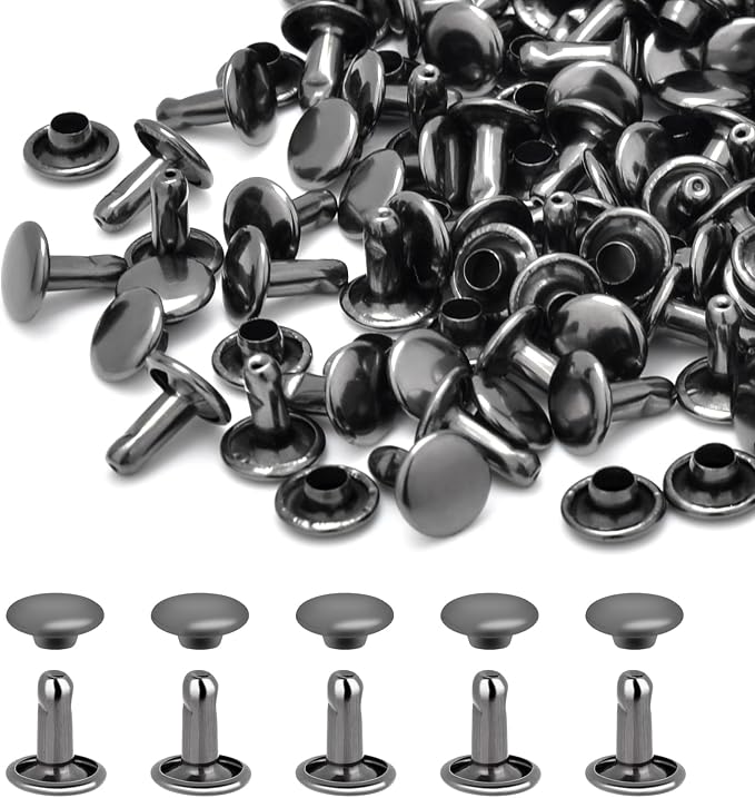 200Sets 8mm Round Double Caps Leather Rivets Metal Tubular Studs for Bags Hats Shoes Clothing Leather DIY Craft Repair and Decoration (Black)