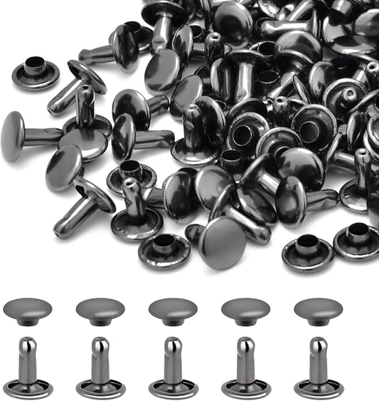200Sets 8mm Round Double Caps Leather Rivets Metal Tubular Studs for Bags Hats Shoes Clothing Leather DIY Craft Repair and Decoration (Black)