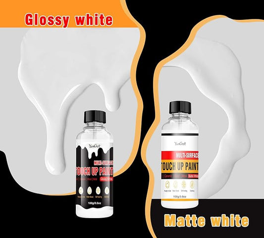 White Touch Up Paint Pen 7oz, Multi-Surface White Wall Paints Matte & Gloss, Touch Up Paint Repairs Scratches Chips Cracks & Spots, Walls Cabinets Doors Tubs Tiles Porcelain Acrylic Wood Furniture