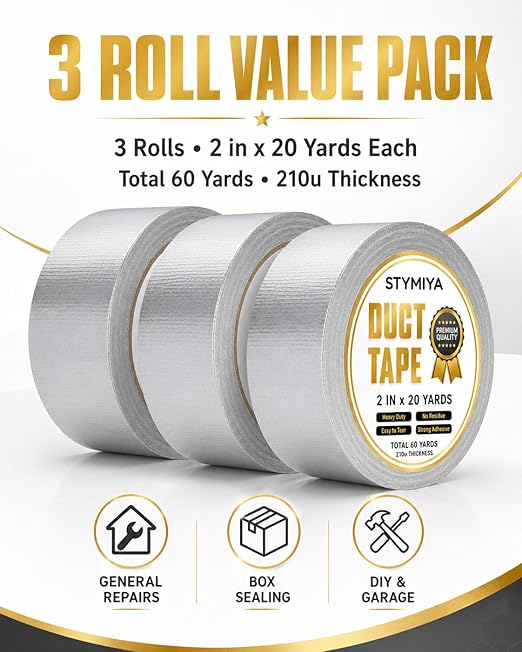 Silver Duct Tape Heavy Duty: Wide Waterproof Outdoor Duck Furniture Repair Tape Bulk - Strong Adhesive Weather UV Resistant No-Residue Masking Tapes Patterns Variety Pack (3, Grey)