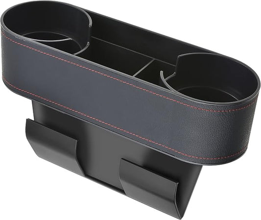 Iokone Coin Side Pocket Console Side Pocket Leather Cover Car Cup Holder Auto Front Seat Organizer Cell Mobile Phone Holder (Slim-Black)