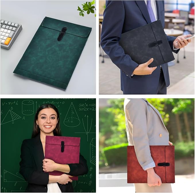 Green PU Leather File Folder, Snap Closure Document Organizer, A4 Envelopes Filing Folder