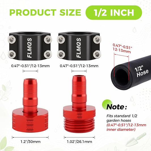 Garden Hose Repair Kit with Upgraded Tight Clamp - 3 Sets Heavy Duty Aluminum Alloy Hose Connector, Fit for 1/2" Hoses, Includes 6 Extra Washers - Leak-Proof Easy Fix (Red)
