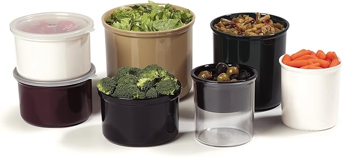 Carlisle FoodService Products Classic Round Storage Container Crock with Lid for Kitchen, Restaurants, Home, Plastic, 1.5 Quarts, Clear, (Pack of 6)