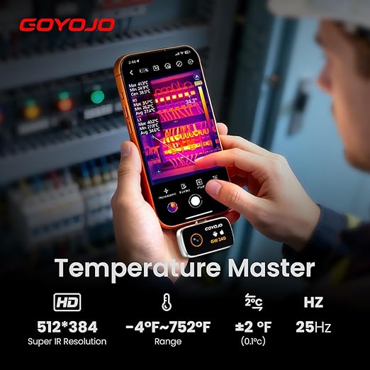 GW340 Thermal Camera for iPhone/Android/Tablet, 512x384 Super IR Resolution, Thermal Imager iOS 17/16/15 Series & iPads USB-C Port, 256x192 IR Resolution Home Inspection, HVAC, Automotive -4°F~752°F