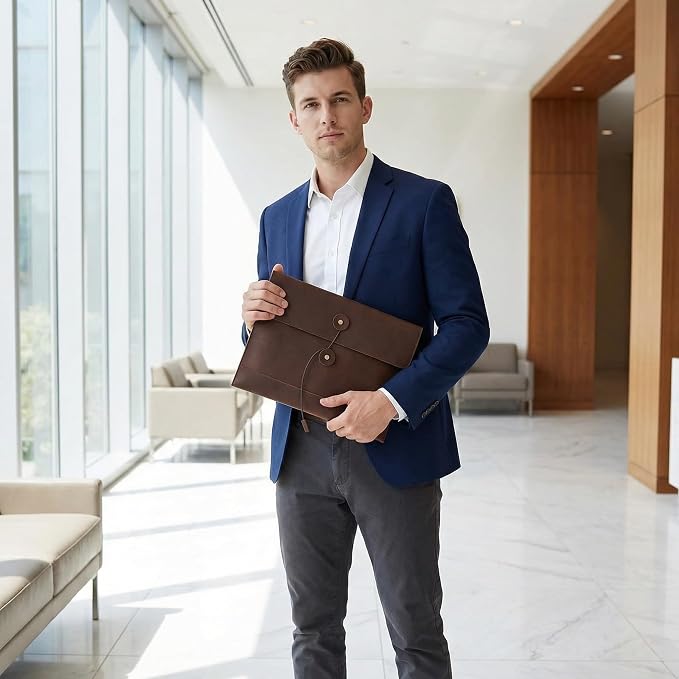 Vintage pu Leather 13.5" Certificate File Sleeve Case Business Manila Clutch Envelope Bag Office Documents Folder (Coffee)