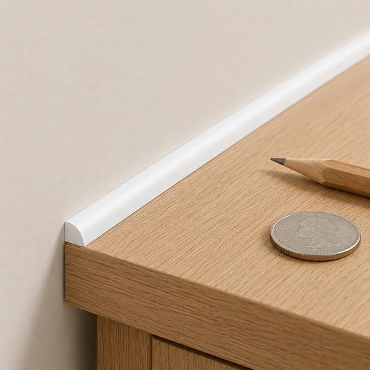 0.25" x 0.25" Mini Quarter Round Molding,20FT Self Adhesive Flexible Trim for Small Gaps, Countertop Wall Seam, Window Sill, Desk & Cabinet Edge, Peel and Stick Finishing Strip