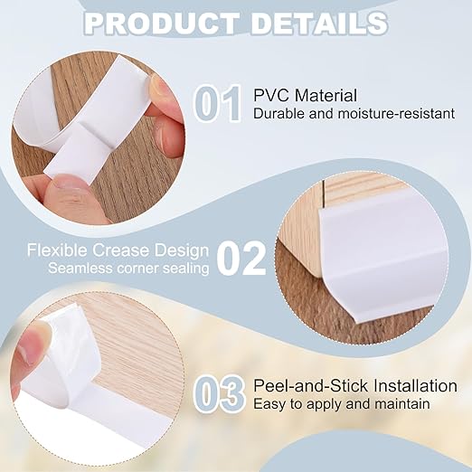PATIKIL 1" x 6.6 ft Caulk Tape, Caulk Strips PVC Self Adhesive Caulking Tape Waterproof Edge Protectors for Bathroom Accessories Kitchen Countertop, White