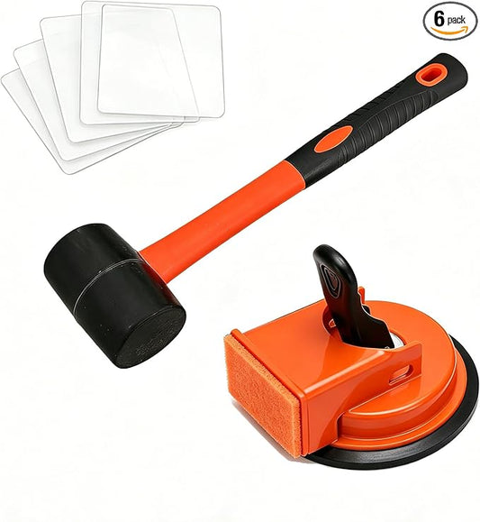 Floor Gap Fixer Tool with Rubber Mallet & 5 Reusable Sticky Pads, Enhanced Suction Cup for Laminate, Vinyl & Hardwood Floor Repair