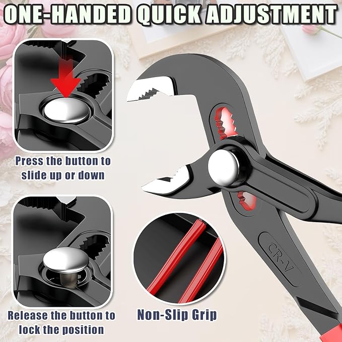 Adjustable Water Pump Pliers 10" Groove Joint Pliers V-Jaw Quick Adjust Tongue and Groove Pliers with Push-Lock and Cushion Grip Ideal for Tight Spaces Plumbing Cars and Home Repair (10 inch)