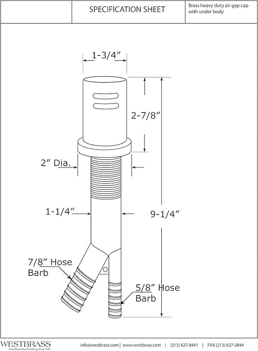 Westbrass A200-1-62 1-3/4" x 2-3/4" Solid Brass Air Gap Cap Kit, Skirted, Matte Black