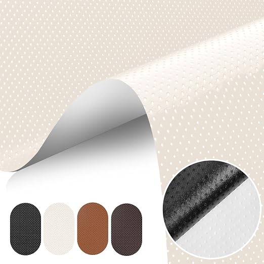JuCheng Breathable Perforated Self-Adhesive Leather Repair Patch for Furniture, Couches, Car Seats, Office Chairs Faux Leather & Vinyl Repair Kit (Beige, 17x79inch)