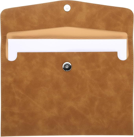 PATIKIL PU Leather File Folders, 7.9x10.6 A4 Document Holder Waterproof Envelope Folder with Snap Closure, Portable Portfolio Organizer Case for Paper Receipt, Brown