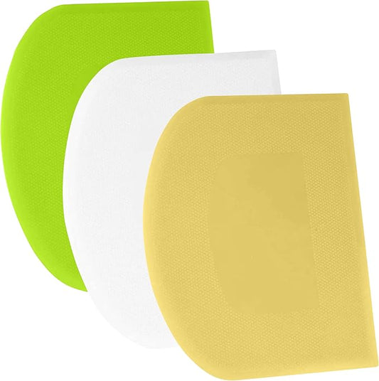SURDOCA Dough Scraper Bench Scraper - 3P 13x7.9" Plastic Flexible Bowl Scraper, Sharp Edge & Angles Cake Scraper. Non-Slip Bakeware Decorating Tools Sculpting & Modeling Tools - White+Yellow+Green